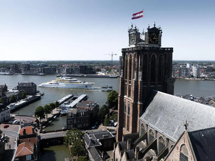 a flag on a tower aboard LEVIATHAN Yacht for Sale