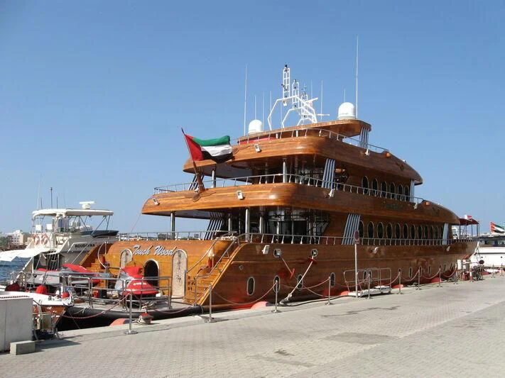 a large ship docked aboard TOUCH WOOD II Yacht for Sale