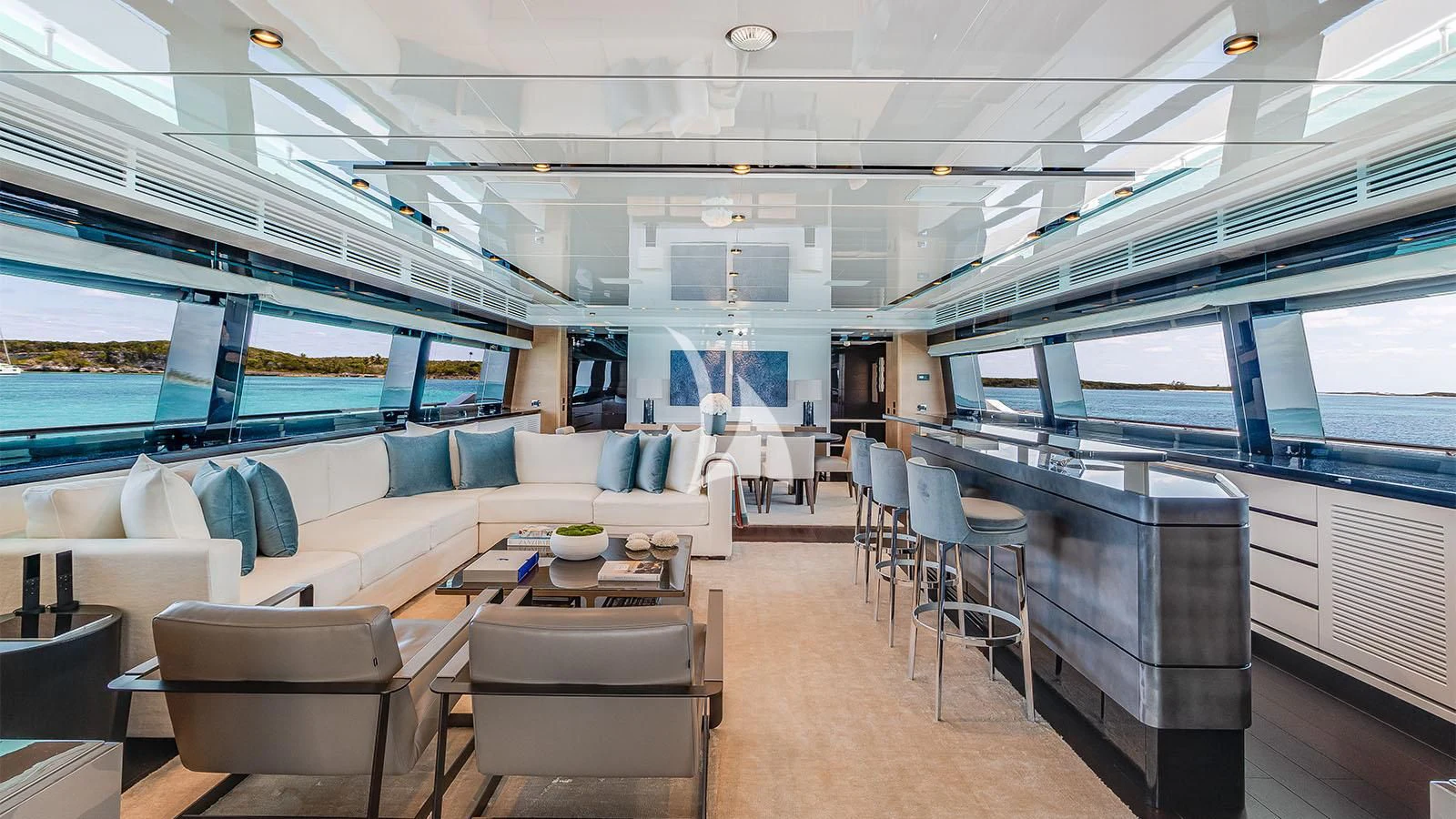 inside of a building with a large open window aboard BON VIVANT Yacht for Sale