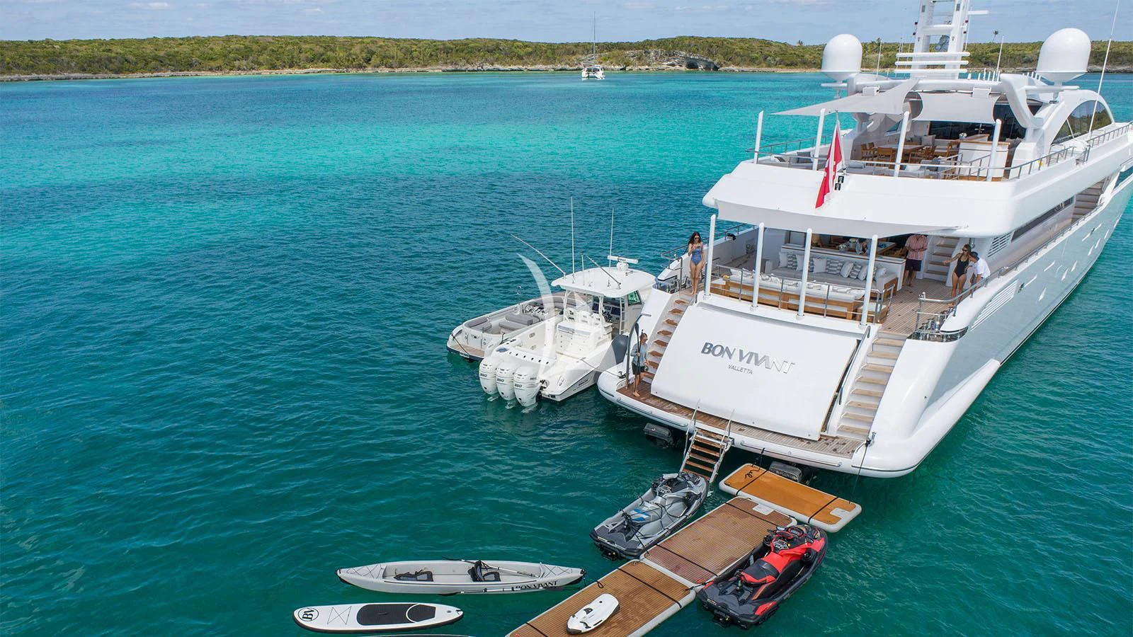 a boat on the water aboard BON VIVANT Yacht for Sale