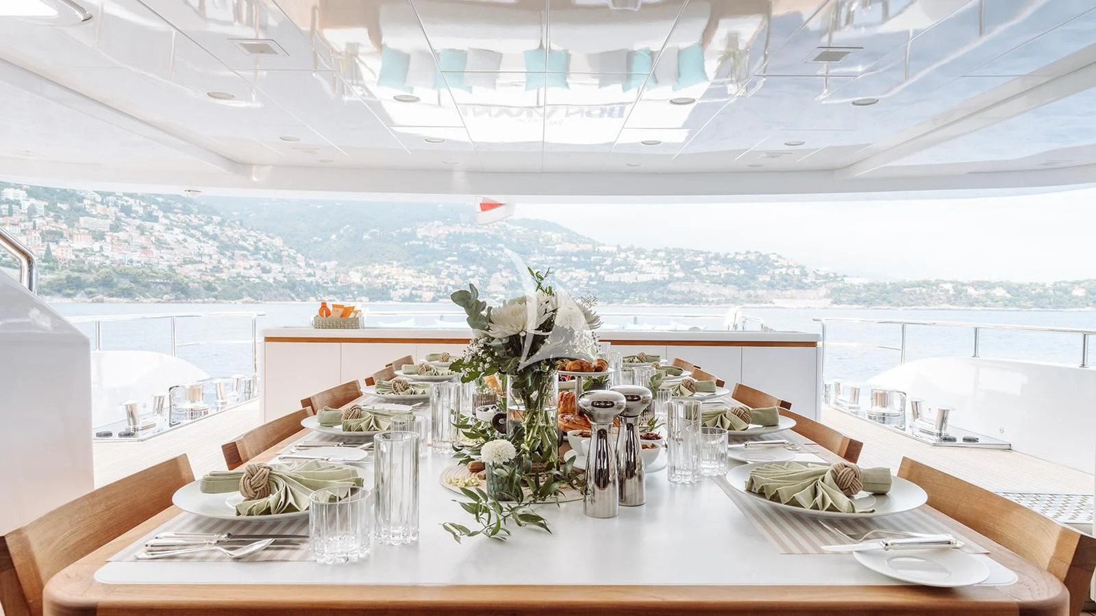 a table set for a wedding aboard BON VIVANT Yacht for Sale