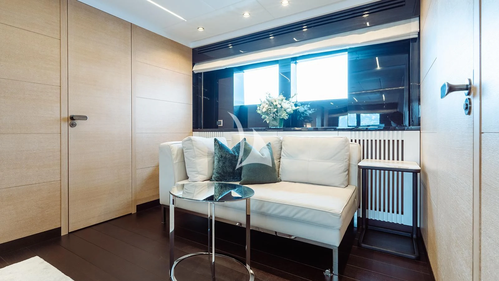 a bed in a room aboard BON VIVANT Yacht for Sale