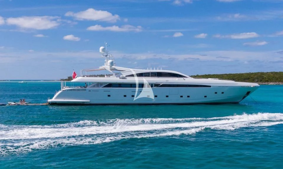 a white yacht on the water aboard BON VIVANT Yacht for Sale