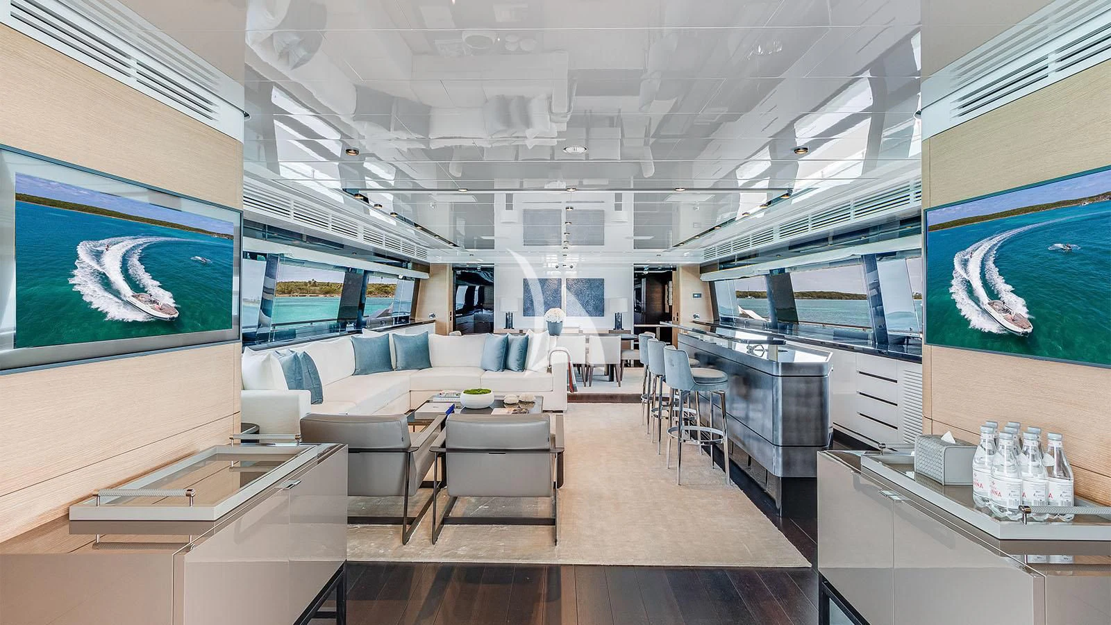 a room with a large screen aboard BON VIVANT Yacht for Sale