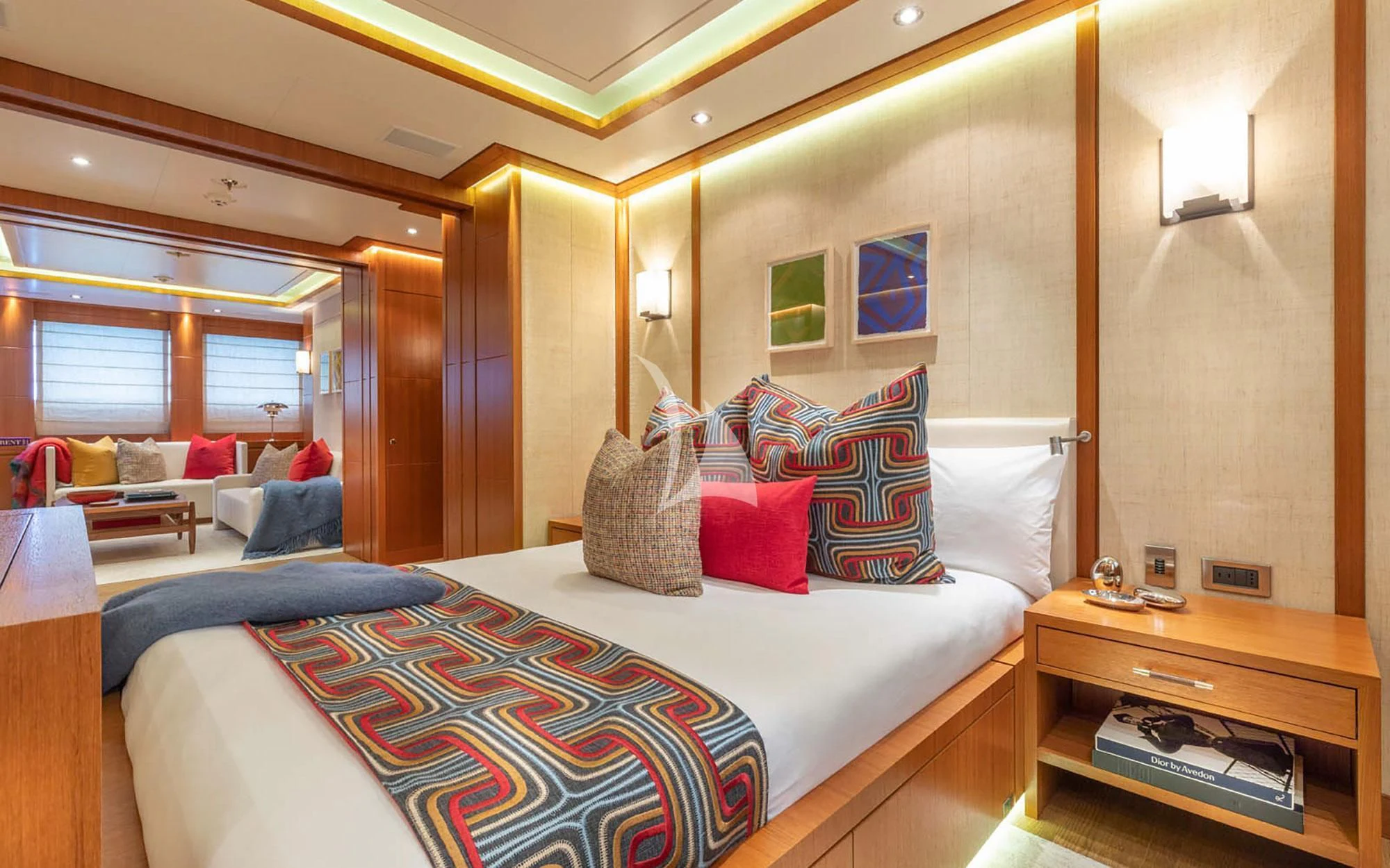 a room with two beds aboard MAN OF STEEL Yacht for Charter