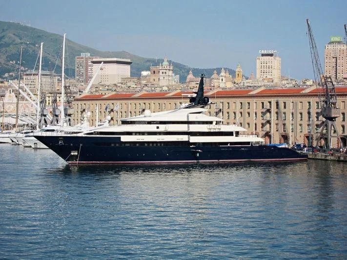 a large ship in the water aboard MAN OF STEEL Yacht for Charter