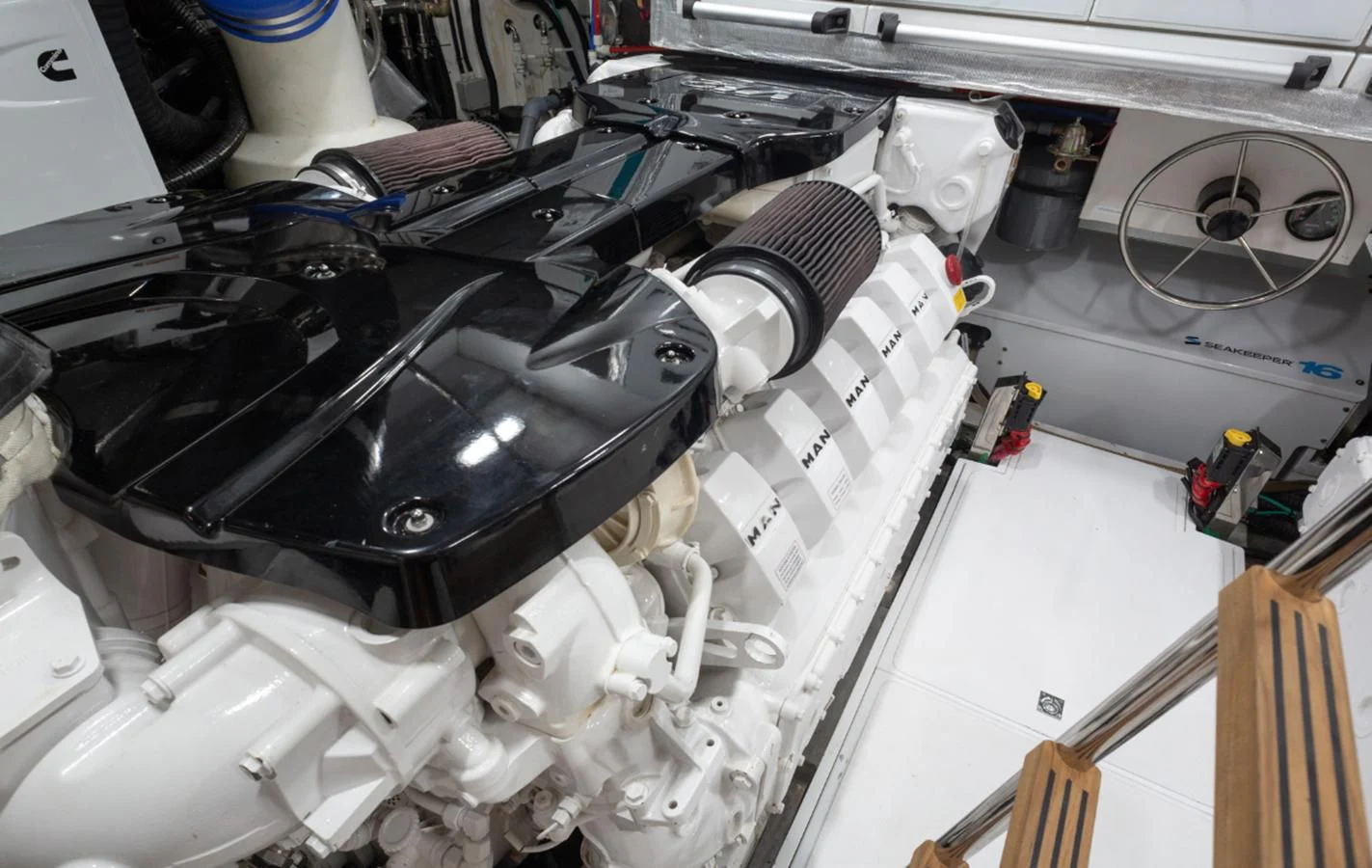 a car engine with a car hood aboard OKEAN 80/01 Yacht for Sale