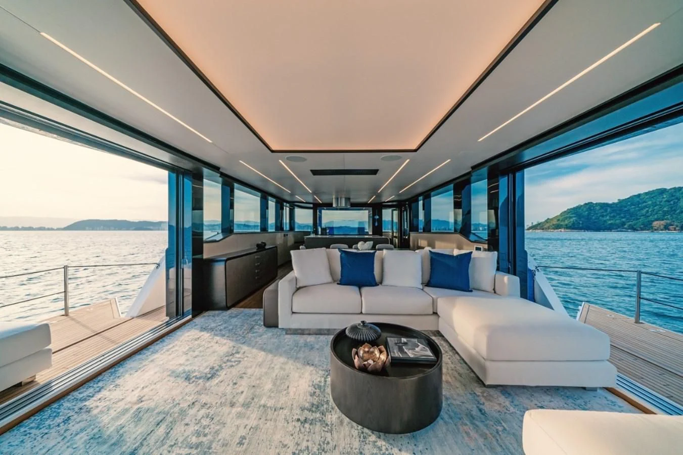 a large white lounge chair on a boat aboard OKEAN 80/01 Yacht for Sale