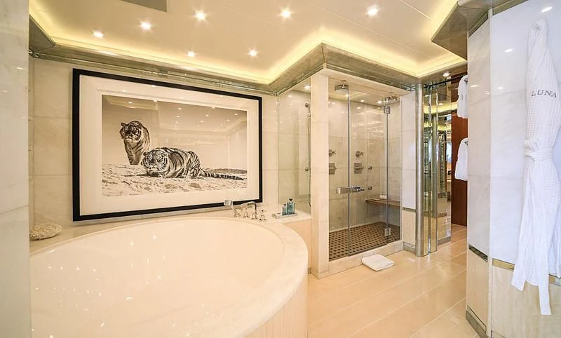 a bathroom with a large bathtub aboard AHS Yacht for Sale