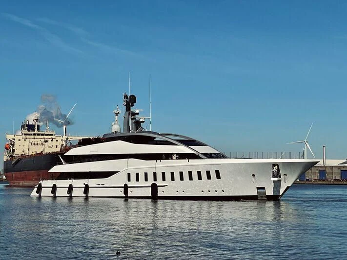 a large white ship in the water aboard HALO Yacht for Charter