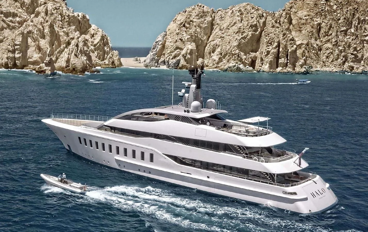 a white yacht in the water aboard HALO Yacht for Charter