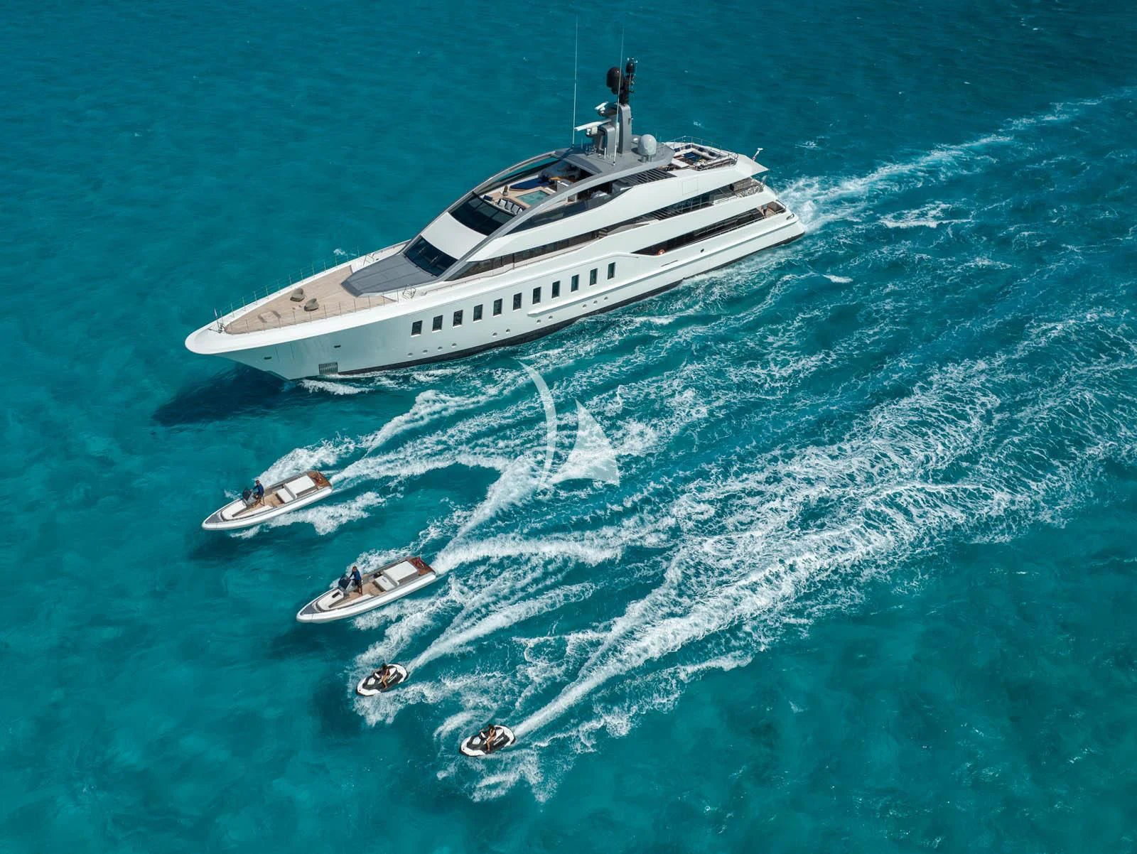 a high angle view of a boat aboard HALO Yacht for Charter