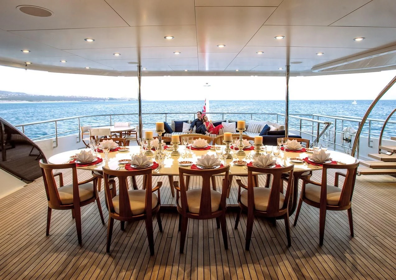 a table set for a meal aboard HALO Yacht for Charter