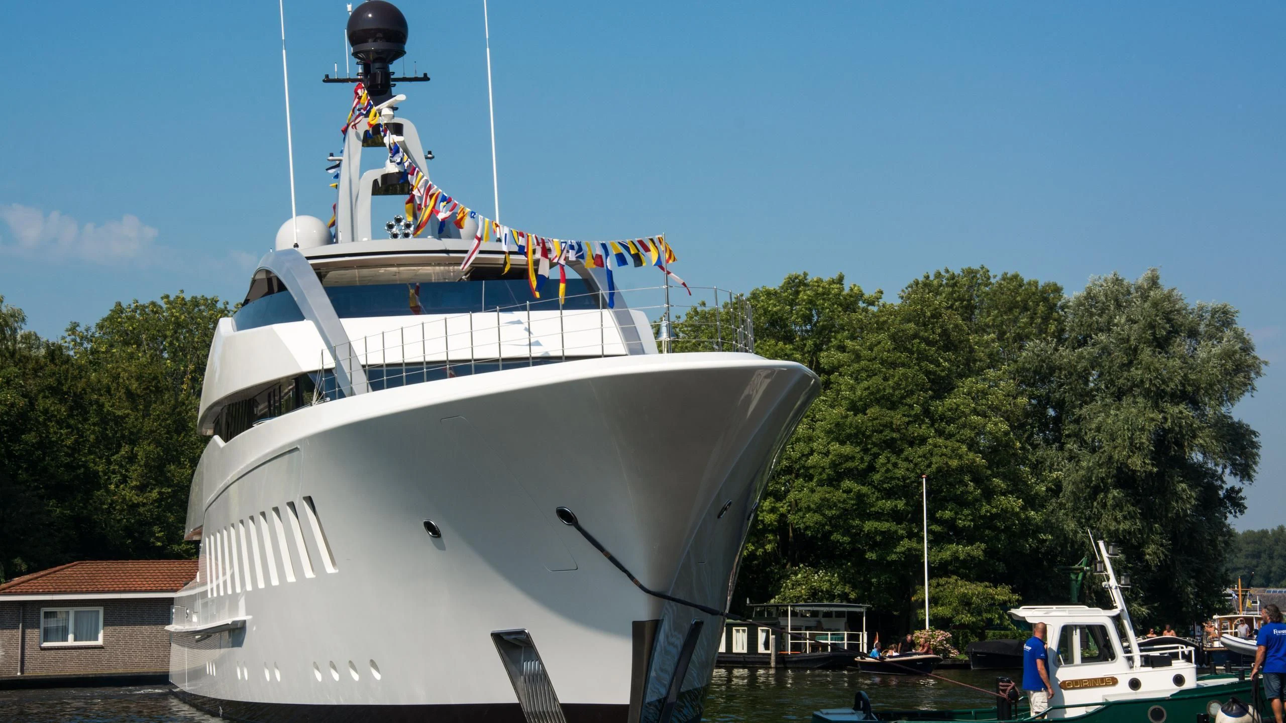 a boat docked at a pier aboard HALO Yacht for Charter