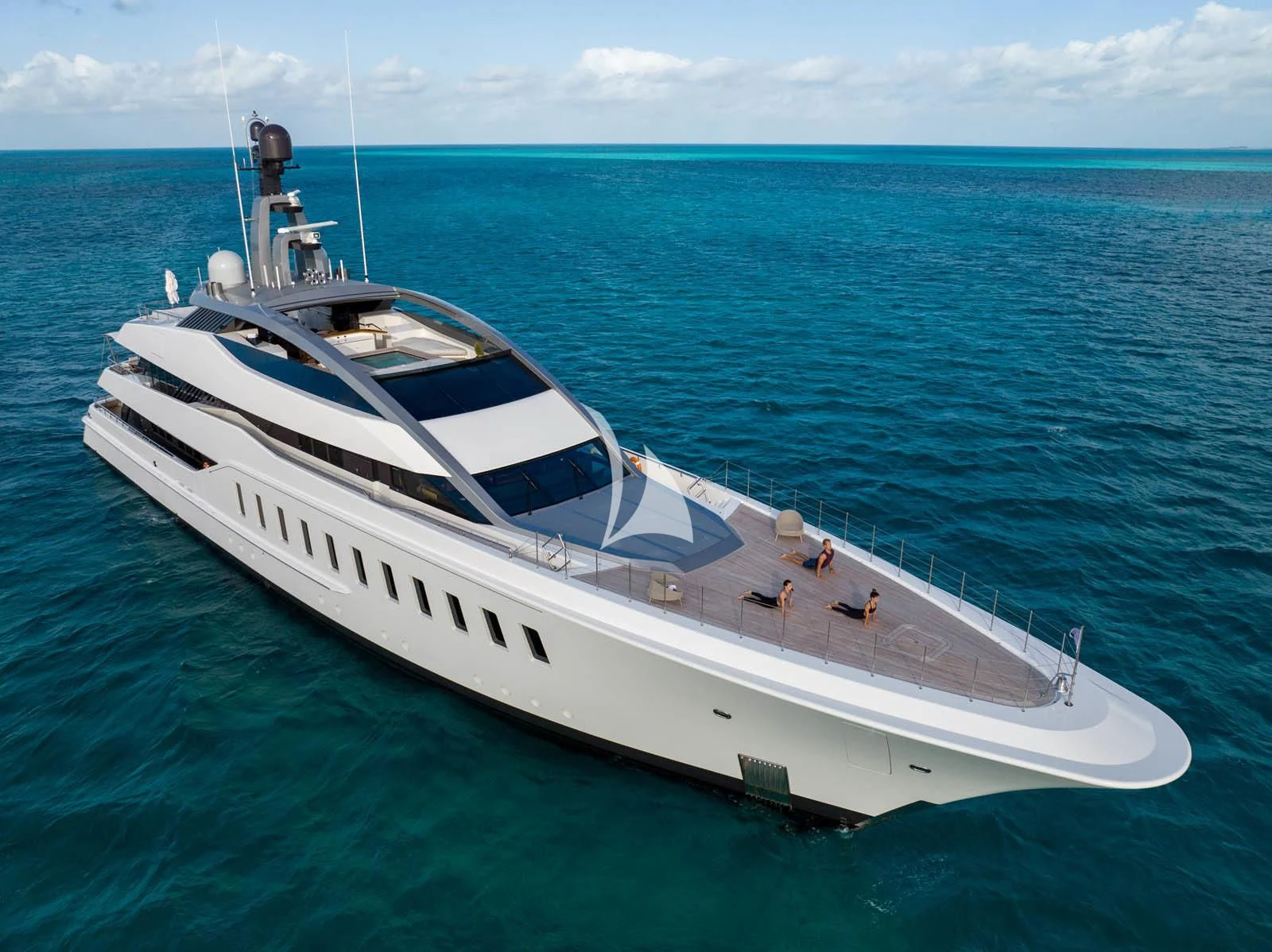 a white yacht in the water aboard HALO Yacht for Charter