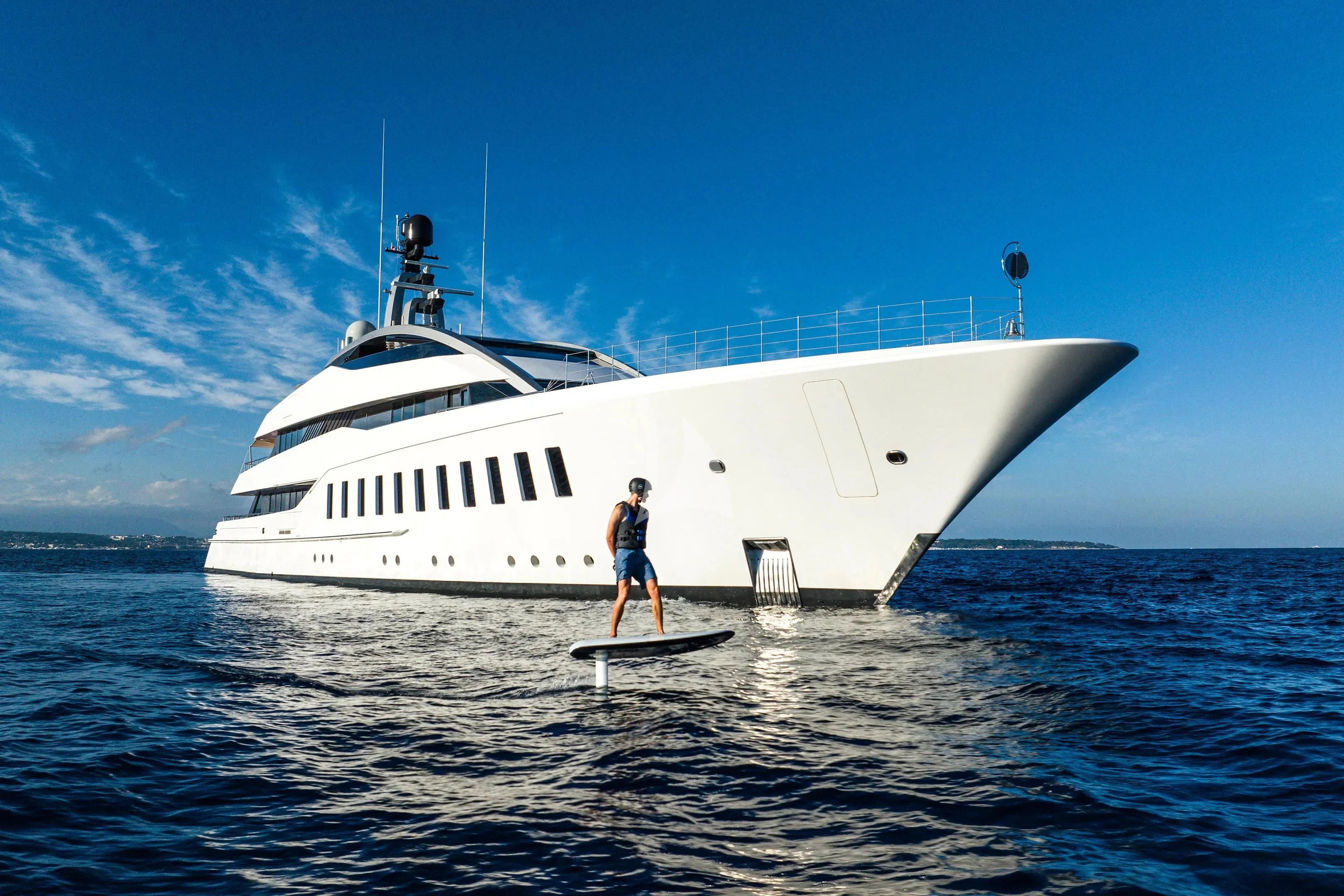 a person standing on a boat aboard HALO Yacht for Charter