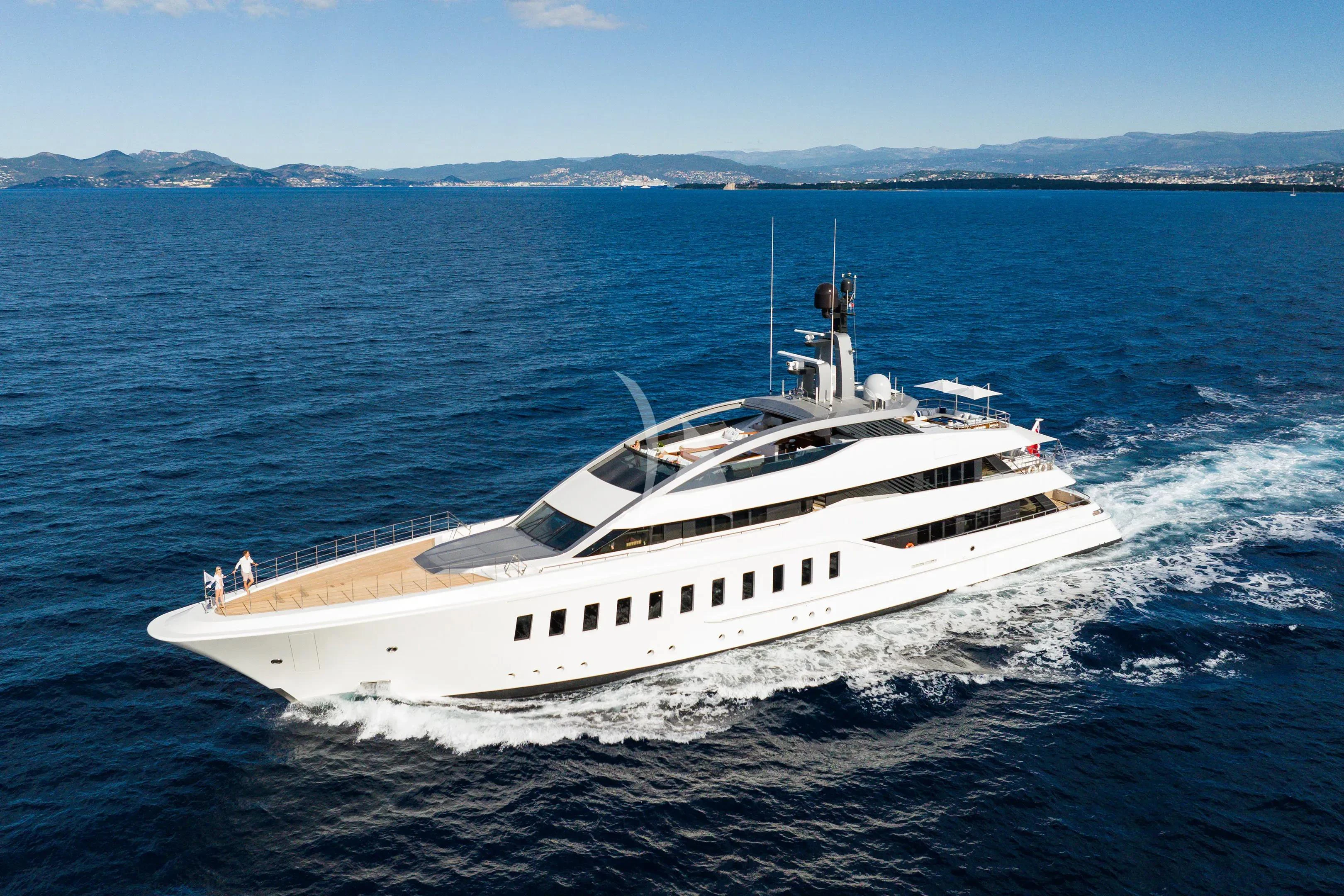 a white yacht on the water aboard HALO Yacht for Charter