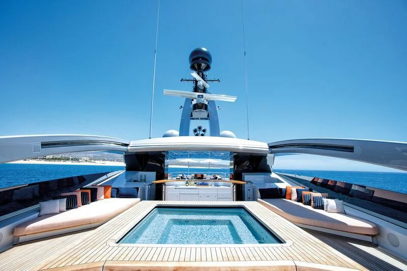 a space shuttle on top of a building aboard HALO Yacht for Charter