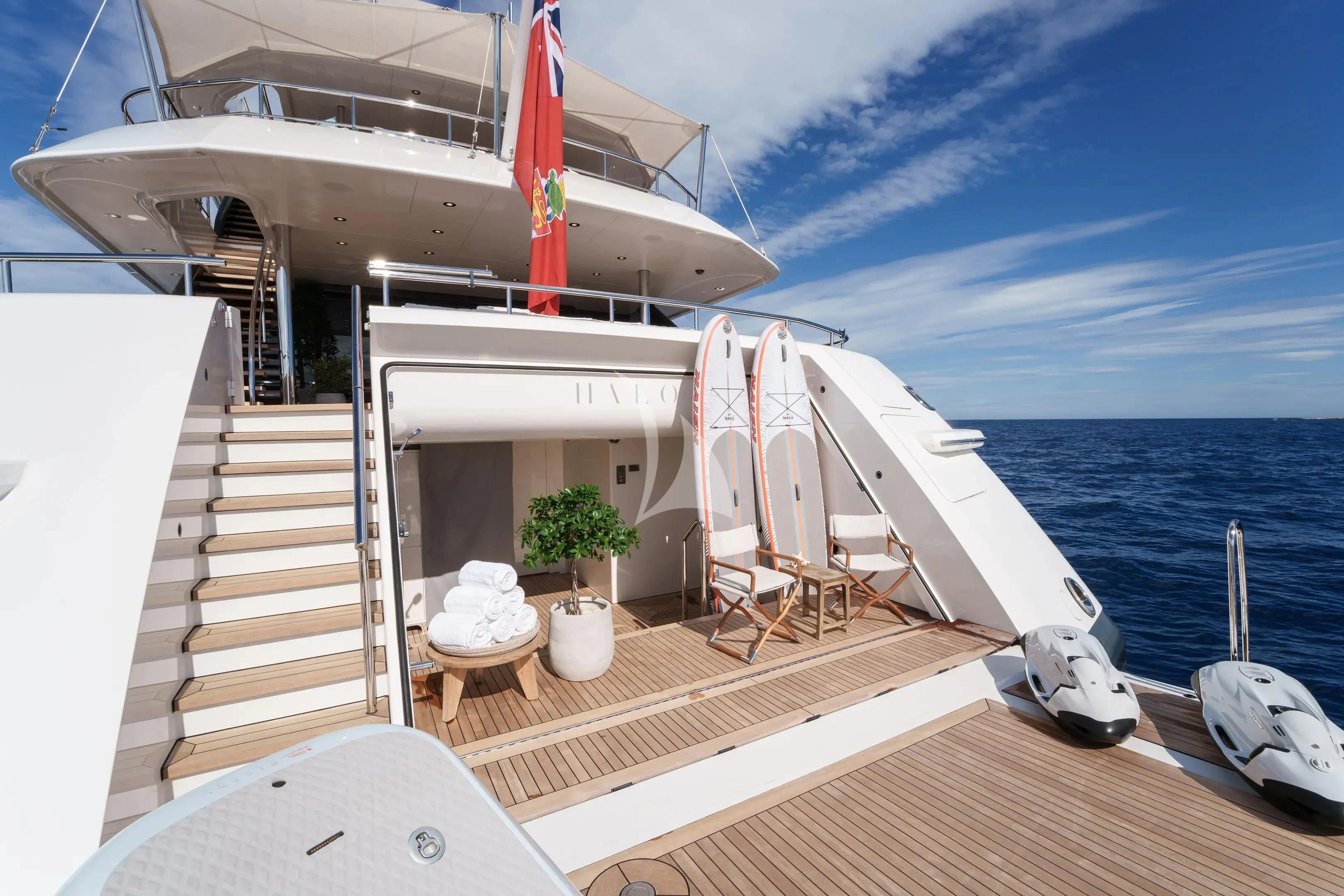 a boat on a deck aboard HALO Yacht for Charter