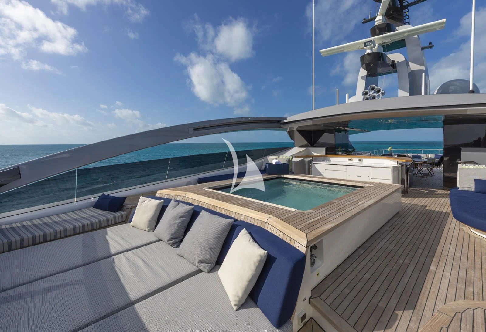 a pool on a deck aboard HALO Yacht for Charter