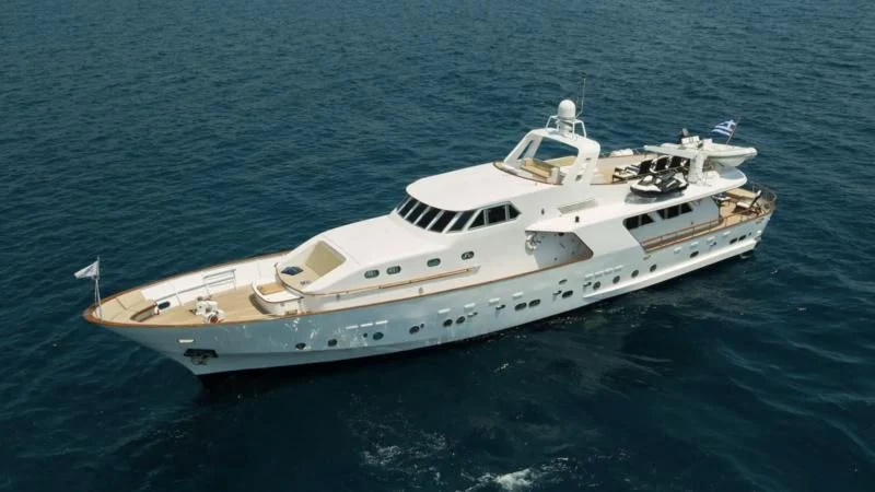 a white yacht in the ocean aboard OCEANE II Yacht for Sale
