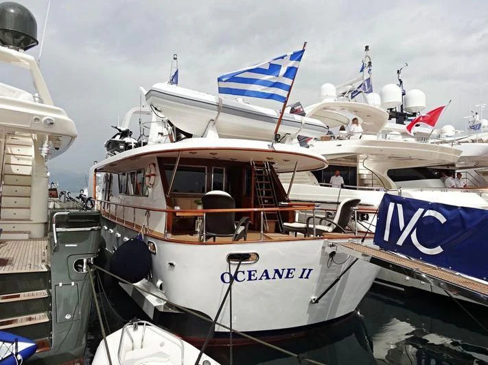 a boat docked at a pier aboard OCEANE II Yacht for Sale
