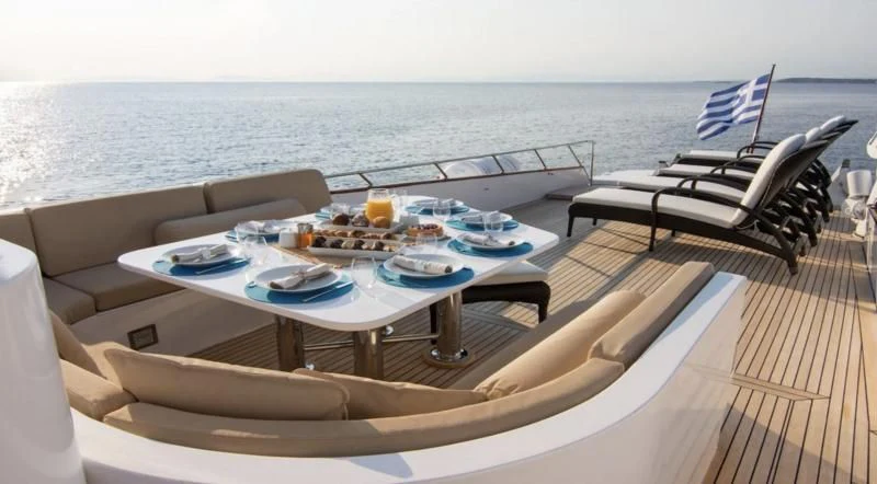 a table on a boat aboard OCEANE II Yacht for Sale
