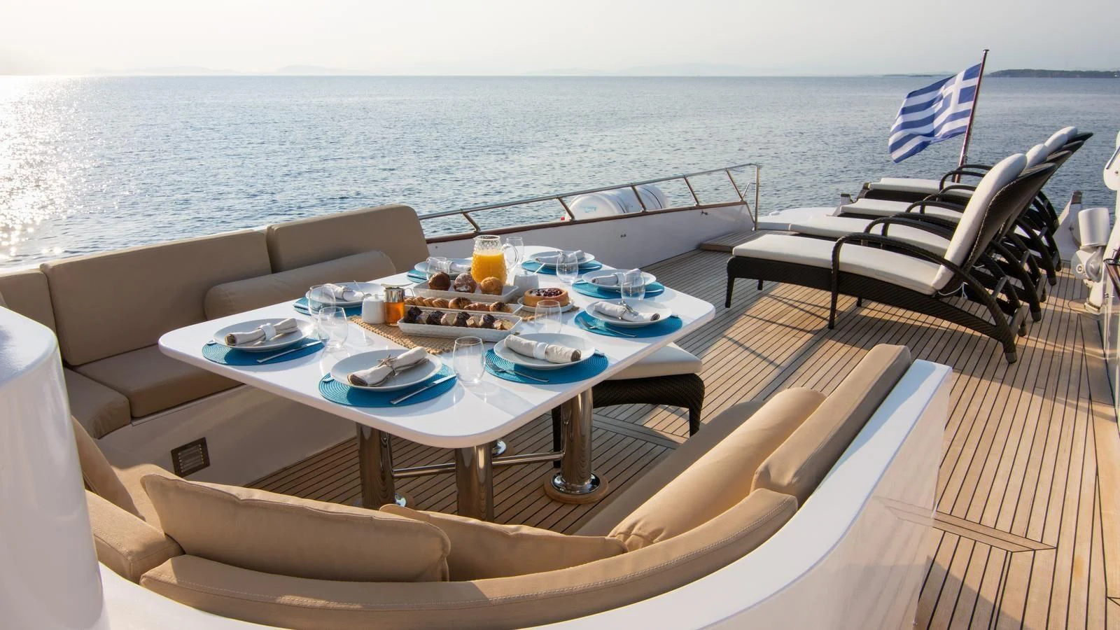 a table on a boat aboard OCEANE II Yacht for Sale