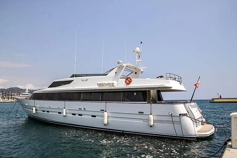 a large white boat aboard PROVIDENCE Yacht for Sale