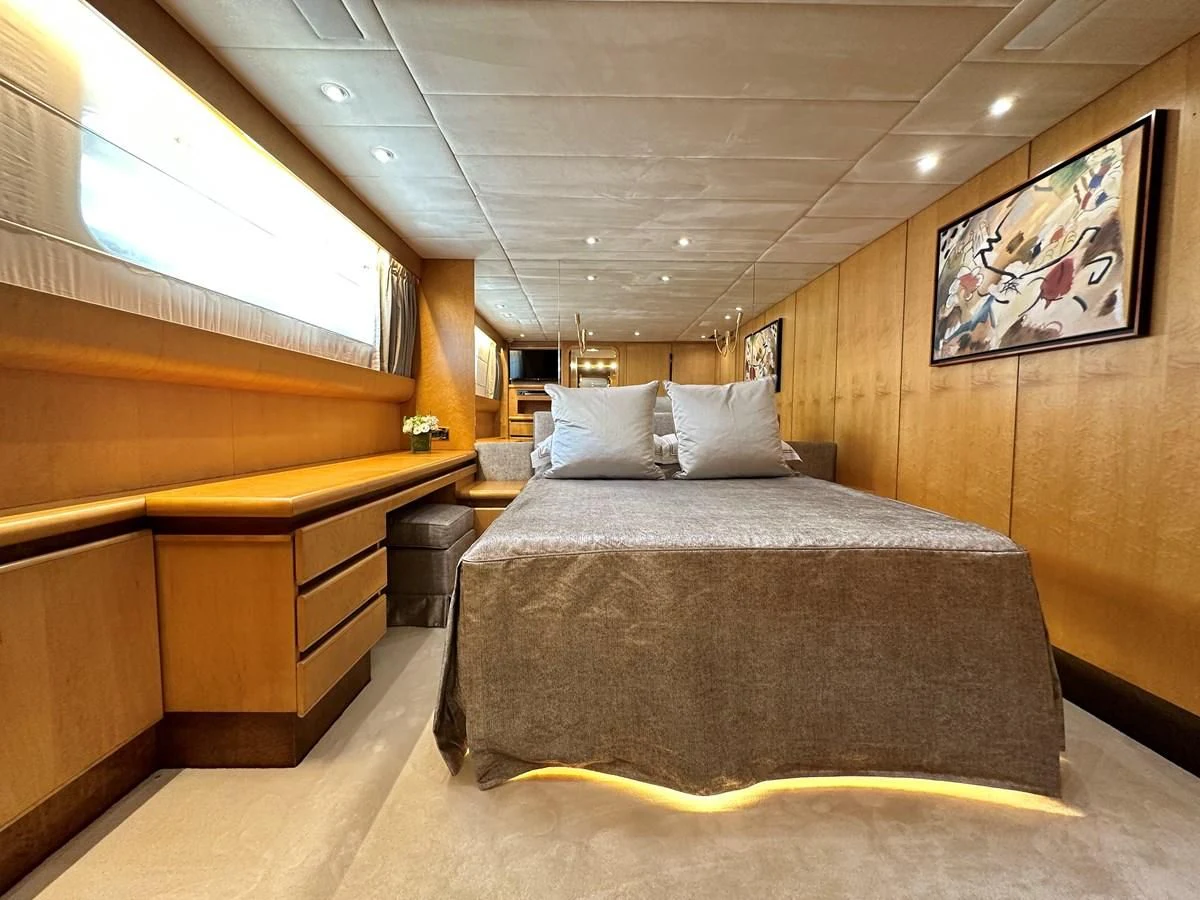 a bed in a room aboard CHEETAH MOON Yacht for Sale