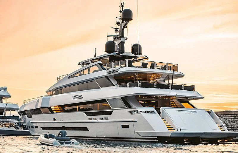 a large cruise ship docked aboard PARILLION Yacht for Sale