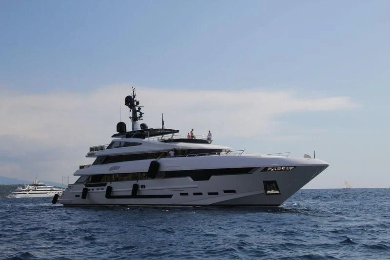 a large white yacht in the water aboard PARILLION Yacht for Sale