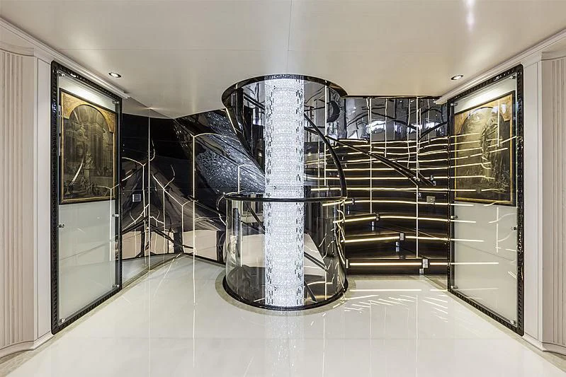 a large metal cylinder in a room aboard PARILLION Yacht for Sale