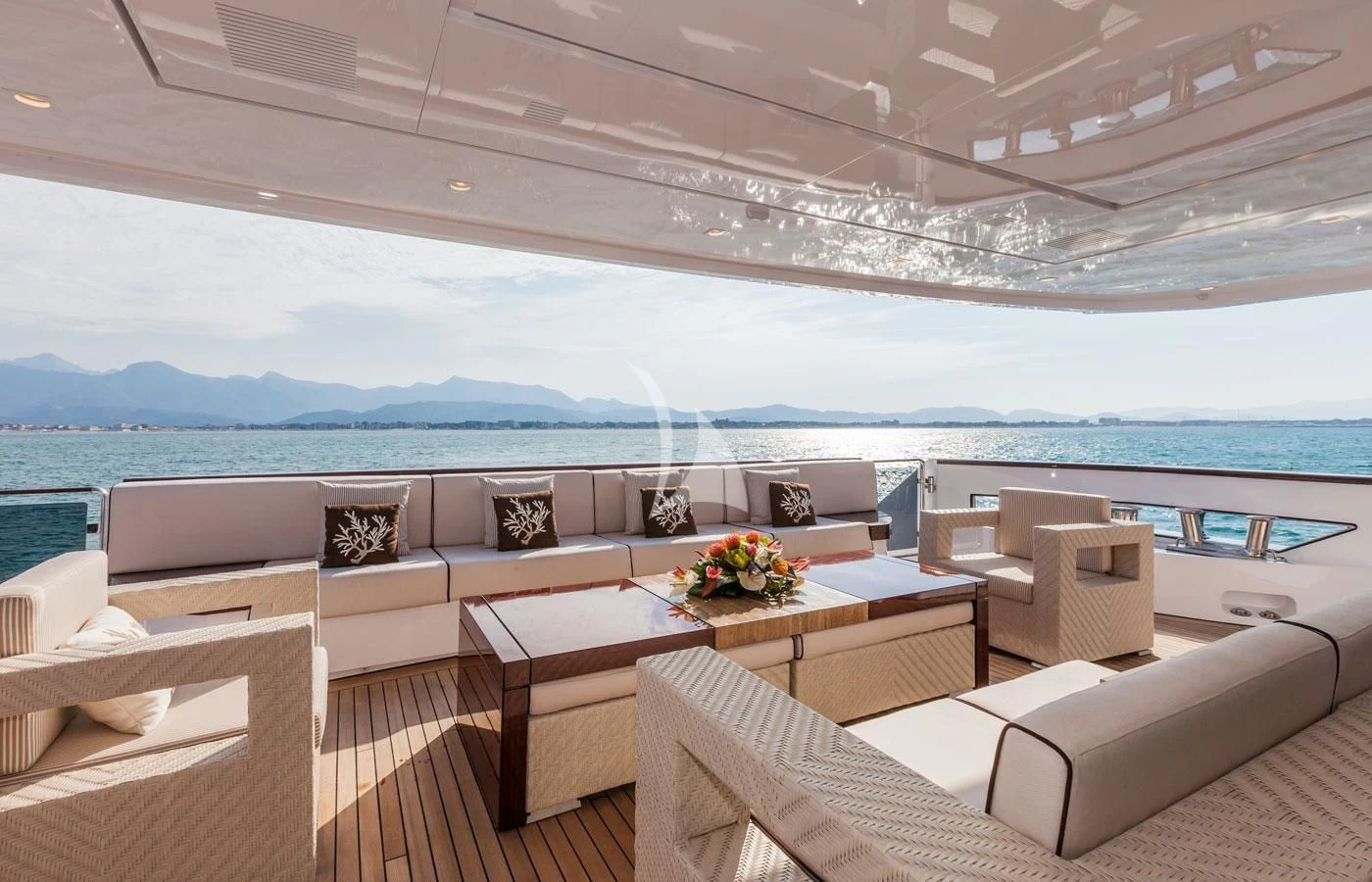 a room with a table and chairs aboard PARILLION Yacht for Sale