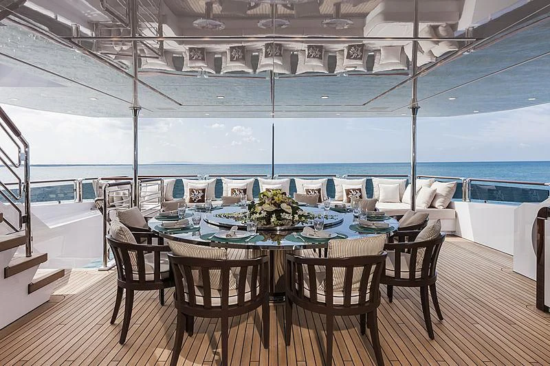 a table set for a wedding aboard PARILLION Yacht for Sale