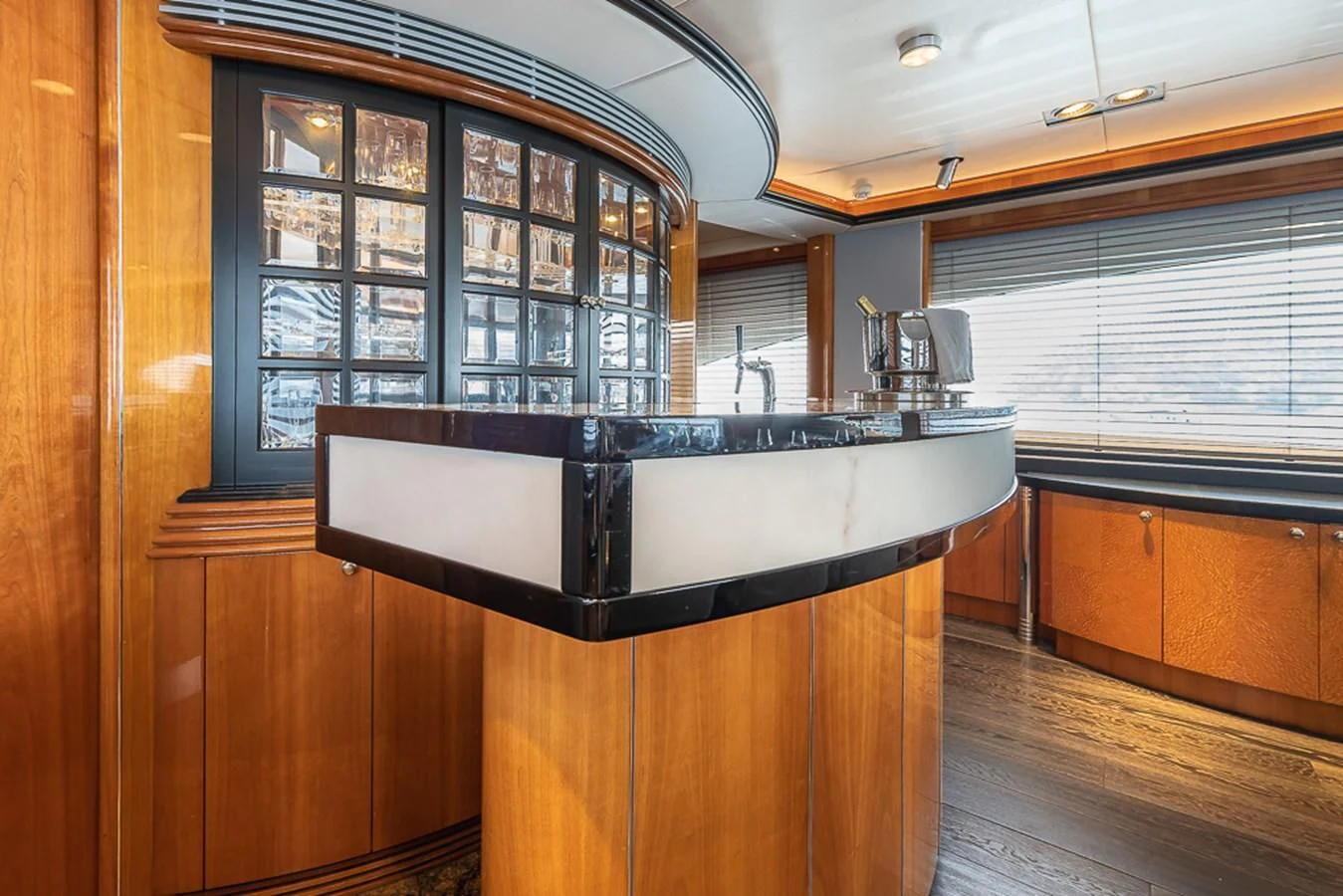 a kitchen with a large island aboard SMOOTH OPERATOR Yacht for Sale