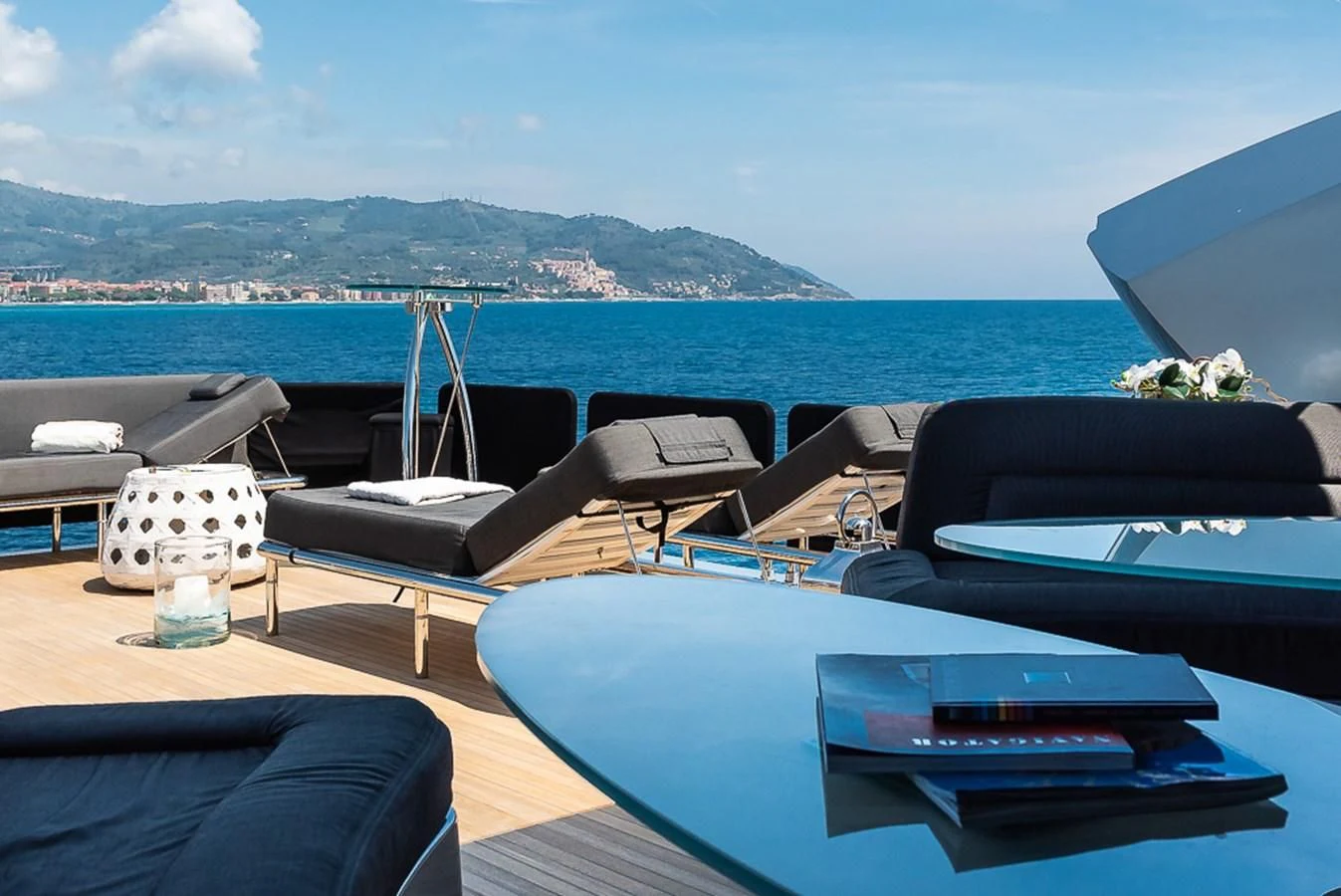 a room with a table and chairs aboard SMOOTH OPERATOR Yacht for Sale