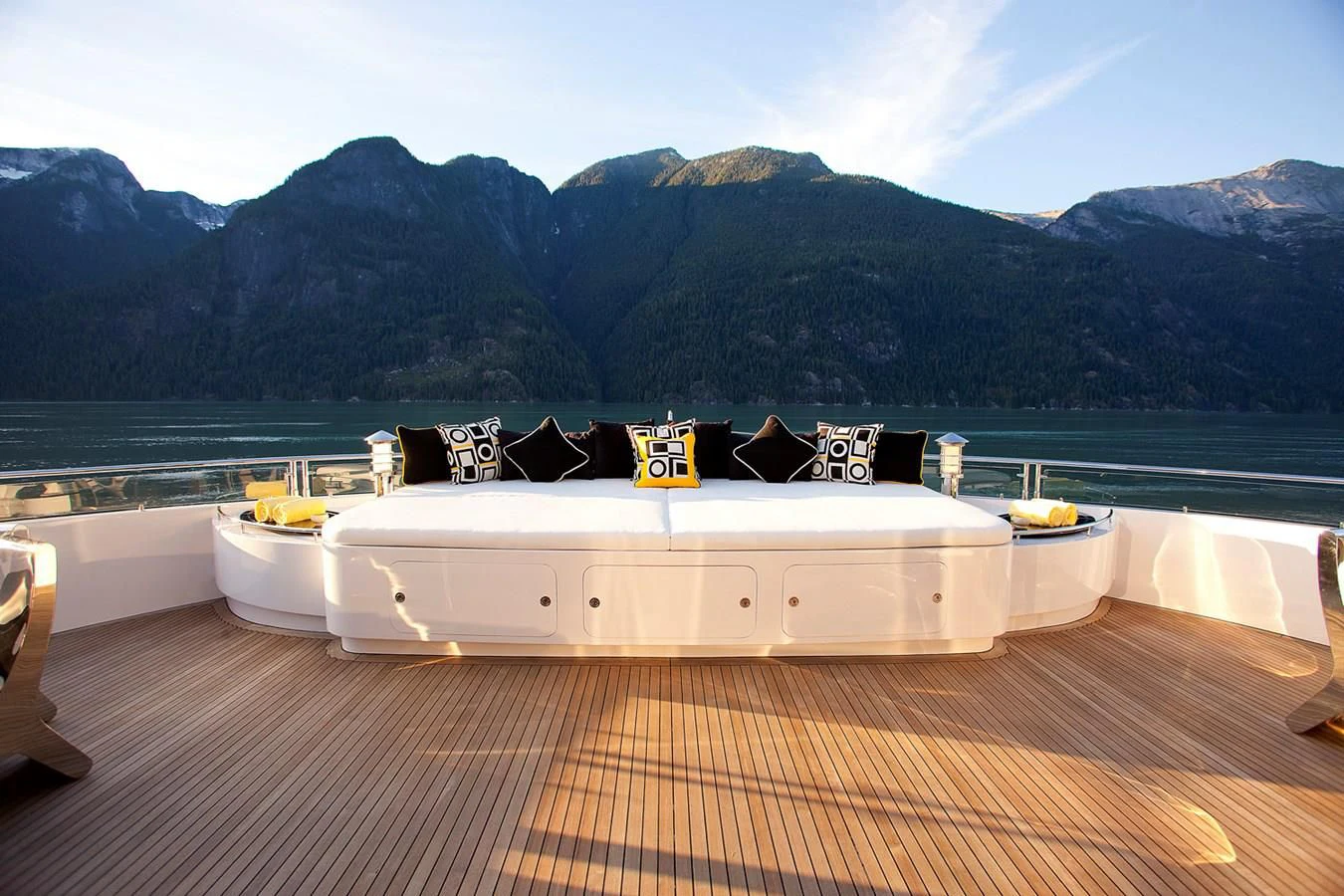 a white boat on a dock aboard ATTESSA IV Yacht for Sale