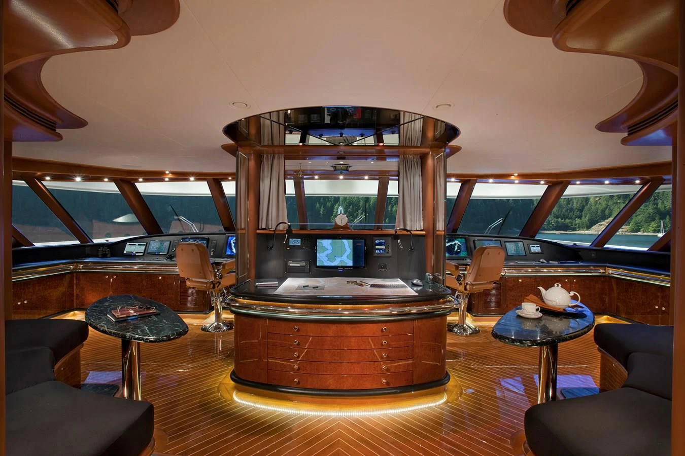 inside of a building with a fireplace aboard ATTESSA IV Yacht for Sale