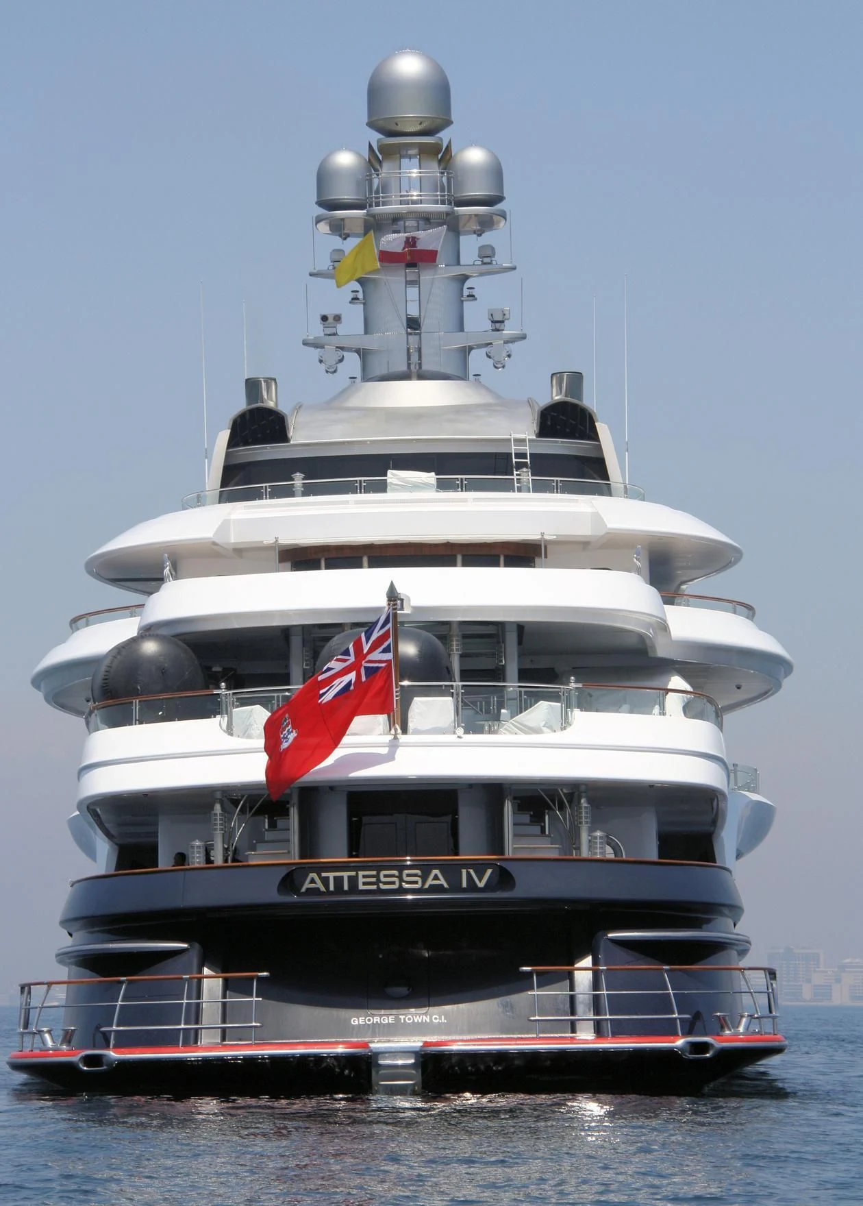 a large white ship with a flag on it aboard ATTESSA IV Yacht for Sale