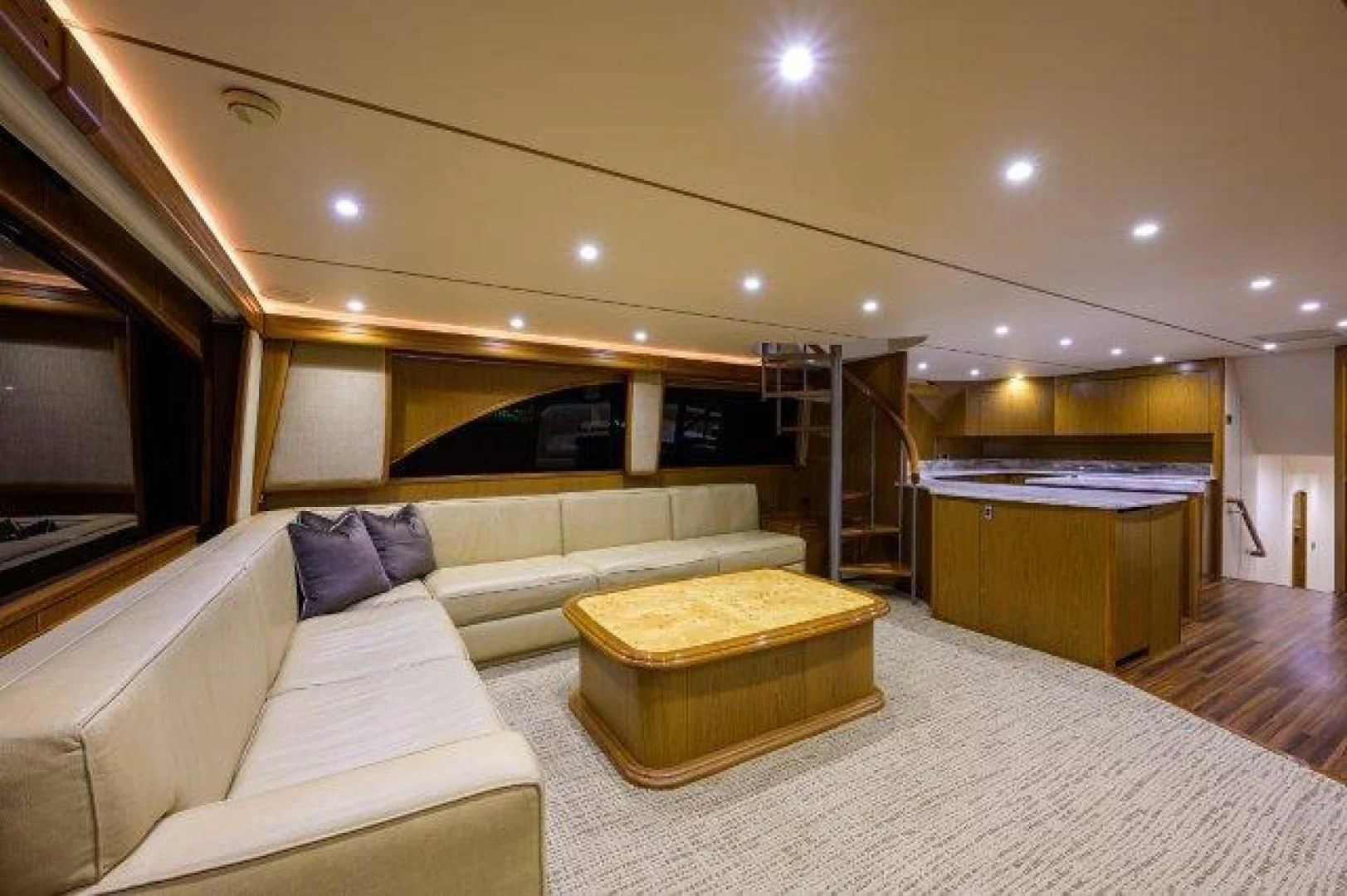 a large room with a couch and a tv aboard LITTLE AUDREY Yacht for Sale