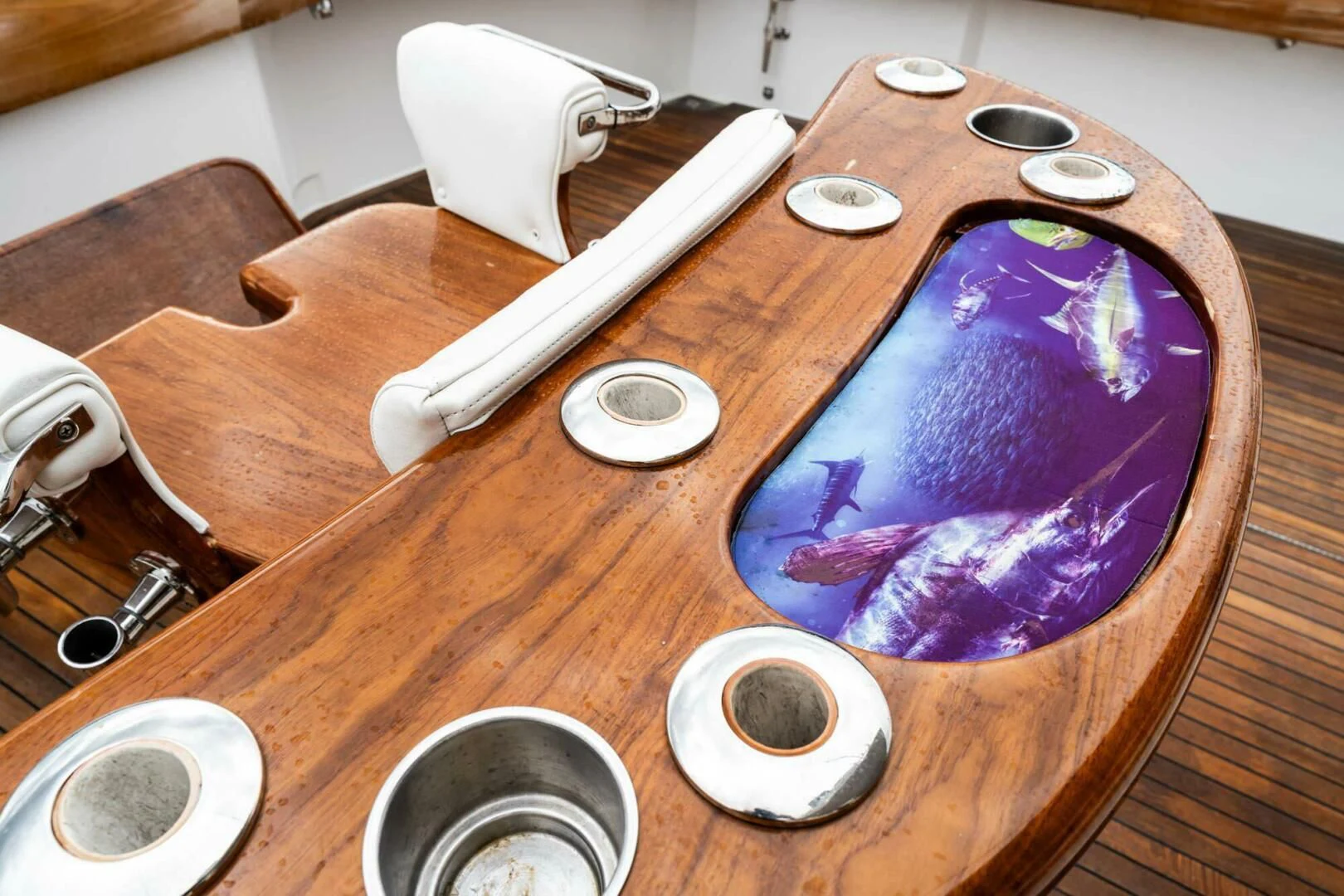 a set of paint brushes on a table aboard LITTLE AUDREY Yacht for Sale