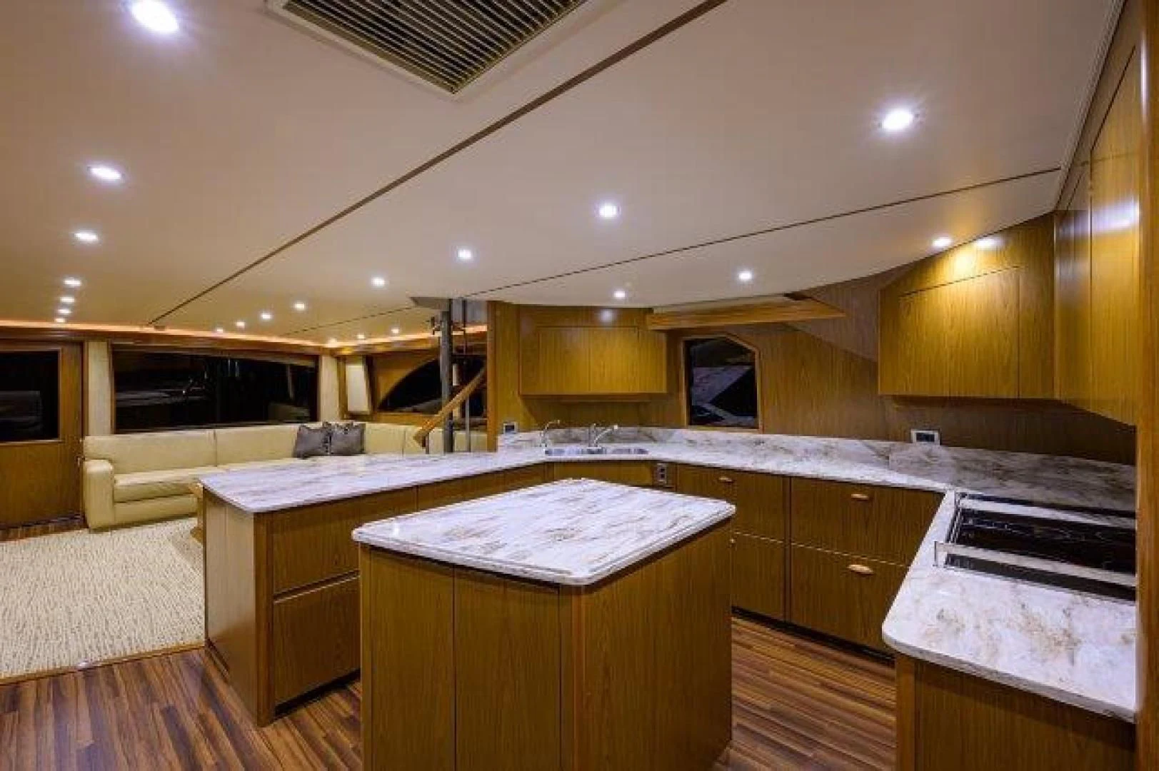 a large kitchen with a large counter aboard LITTLE AUDREY Yacht for Sale