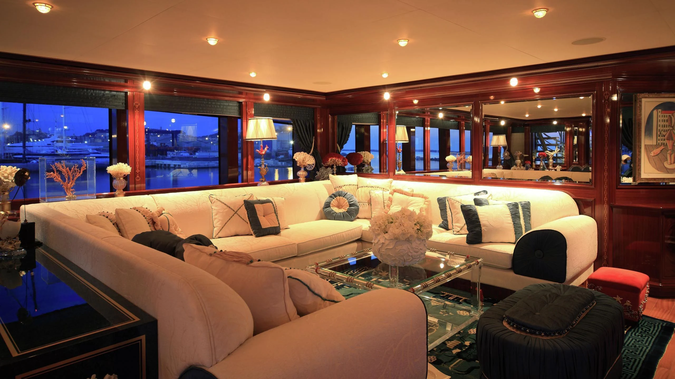 a living room with a large window aboard BEOL Yacht for Sale