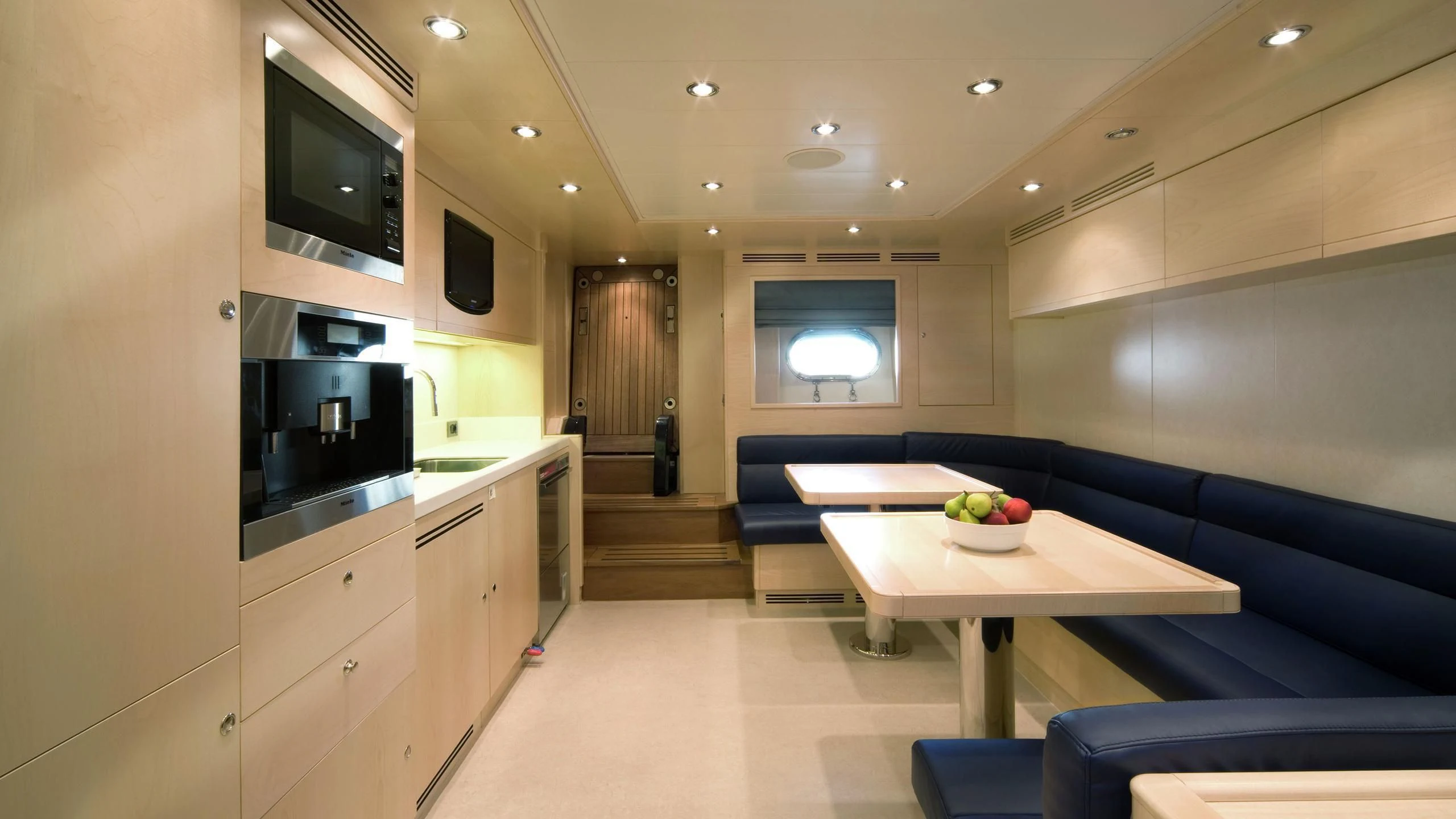 a kitchen and living room aboard BEOL Yacht for Sale