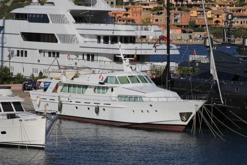a group of boats in a harbor aboard CORDOVAL III Yacht for Sale