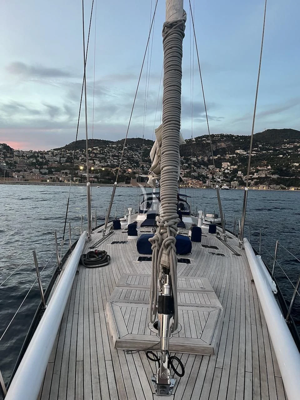 a large sailboat on a dock aboard DARK STAR OF LONDON Yacht for Charter
