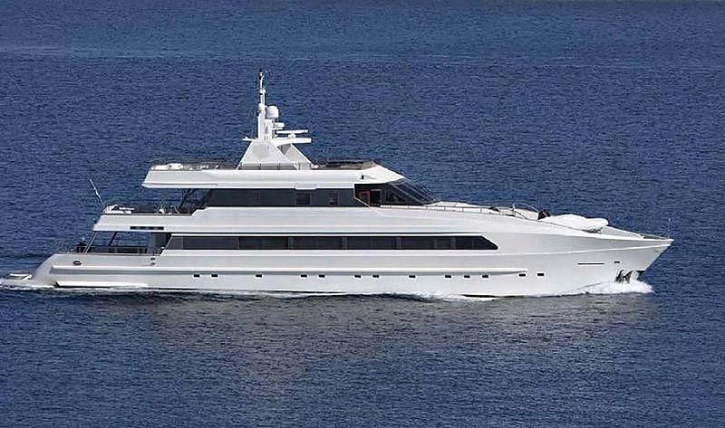 a white yacht in the water aboard CORVUS Yacht for Sale