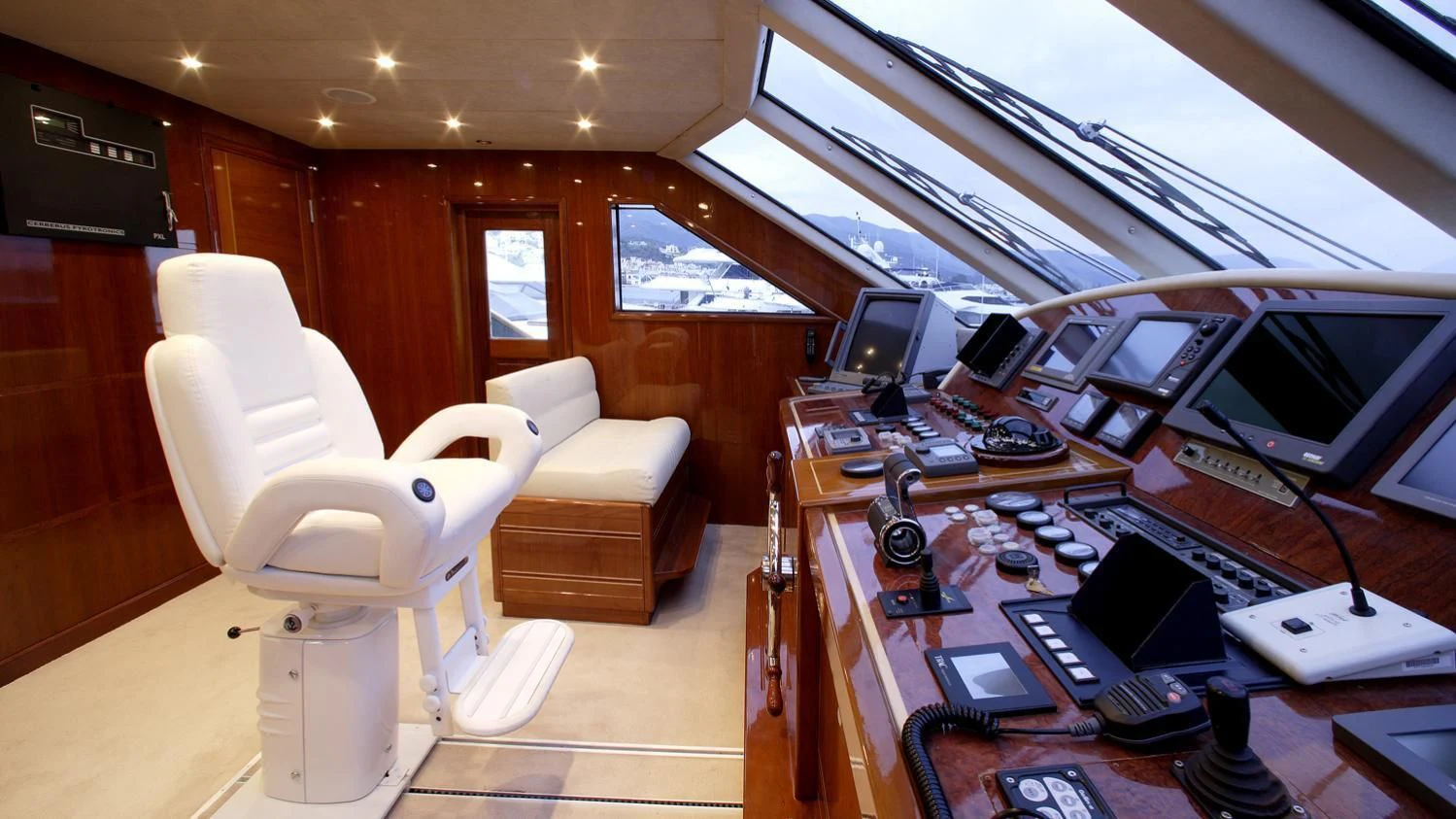a room with a desk and computer aboard CORVUS Yacht for Sale