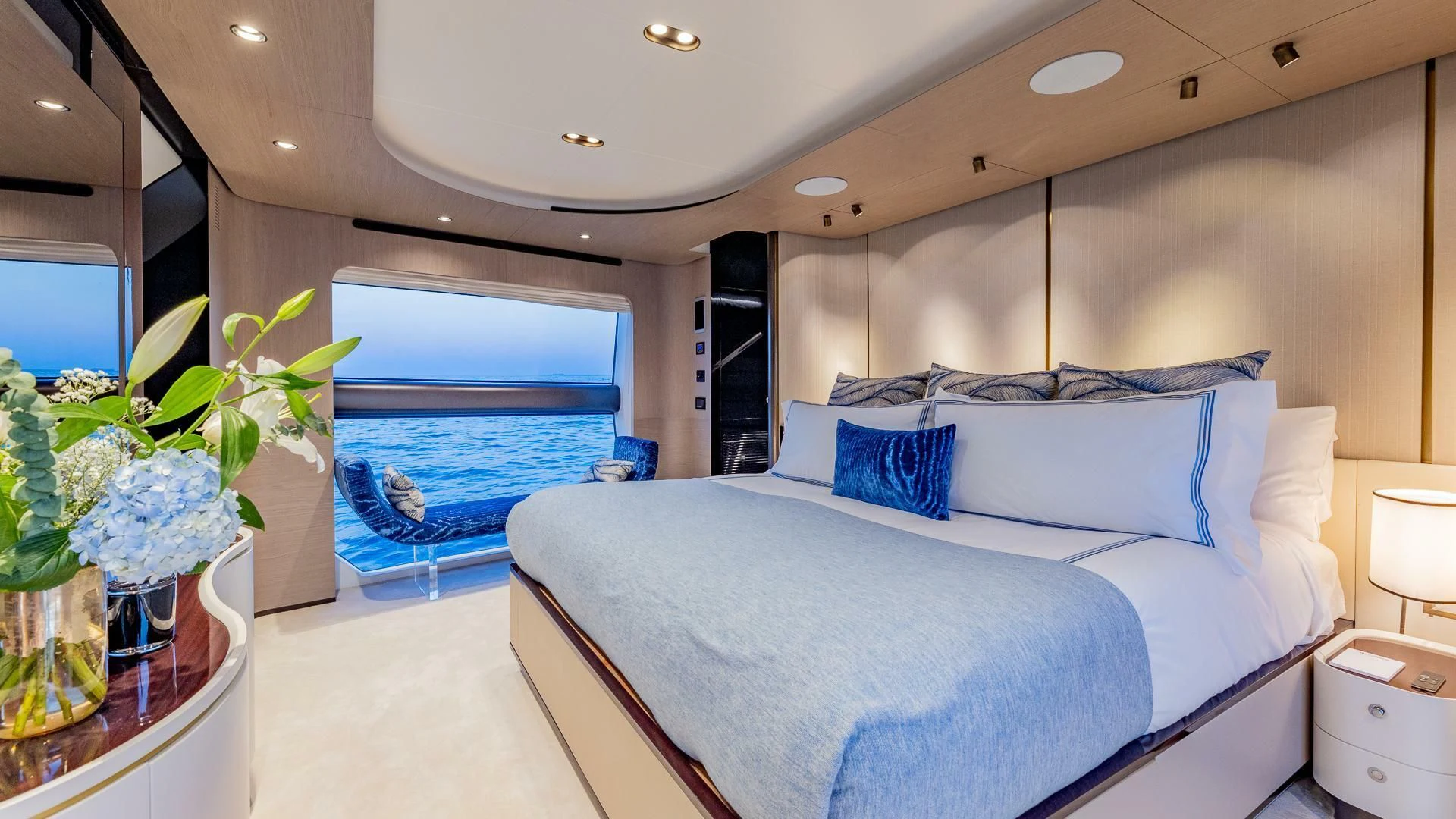 a large bed in a room aboard CAPTAIN MORGAN II Yacht for Sale